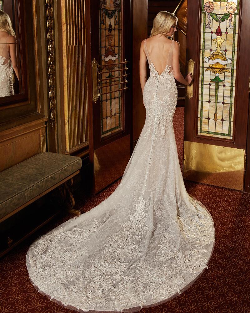 122117 vintage beaded wedding dress with long train and backless design2